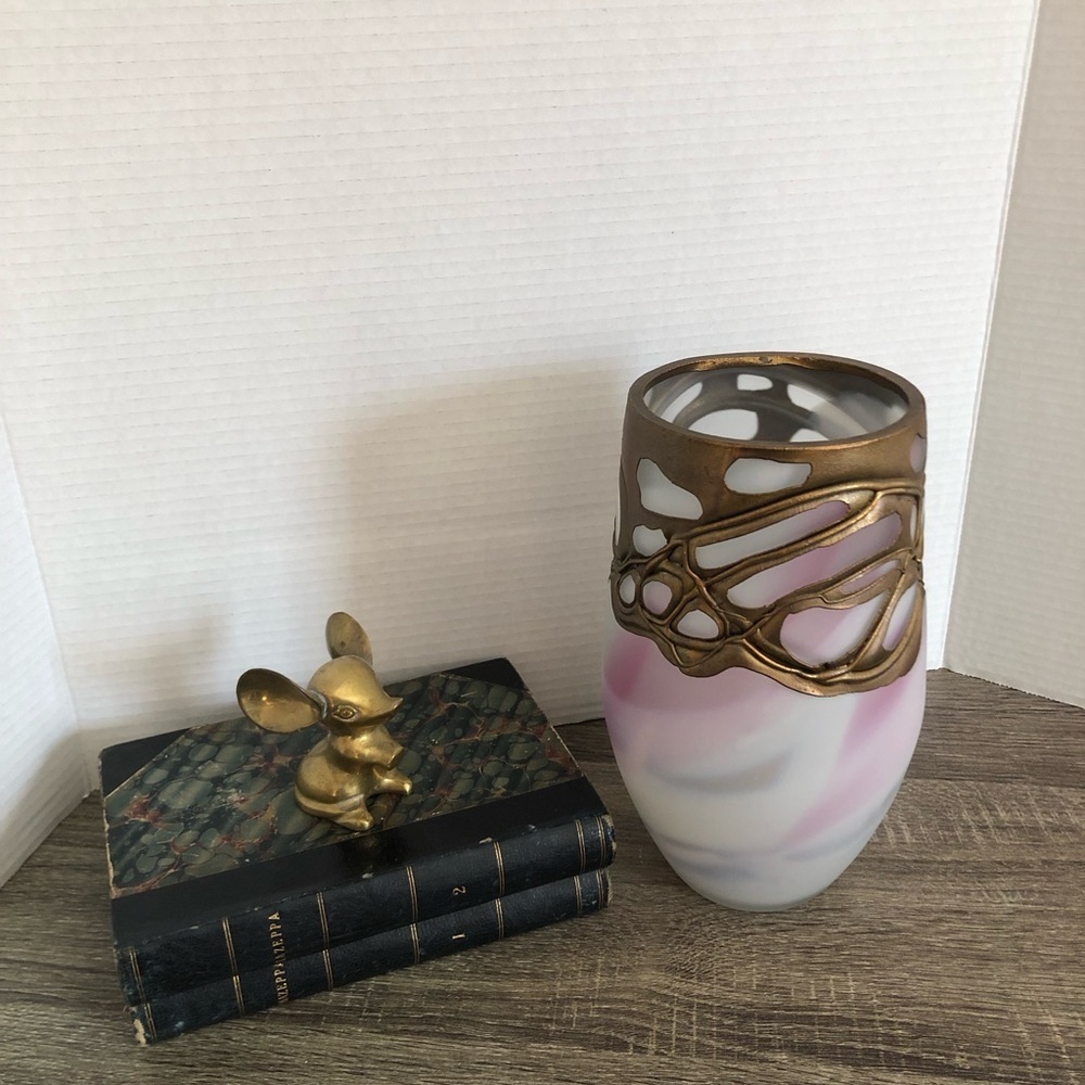 Hand Blown Romanian Vase with Bronze Overlay